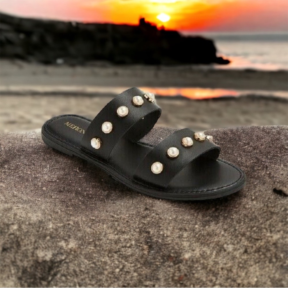 Faux Leather Slide Sandals